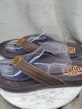 Hey Dude Shoes Mens Size 12 Myers Flip Classic Brown Slip On Thong Sandals